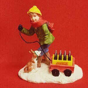 Coca Cola Town Square Collection Boy & Dog with Wagon of Coke Bottles